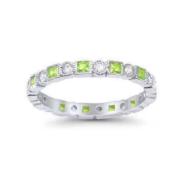 Bezel Set Eternity Ring Alternating Simulated Peridot CZ 925 Sterling Silver